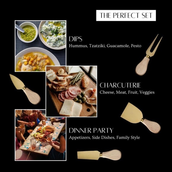 Elegant Wooden Handle Gold Cheese Knife Set - Picture 5 of 7